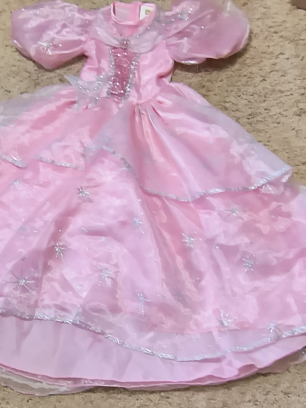 Girls' Pink Princess Dress with Silver Star Trim